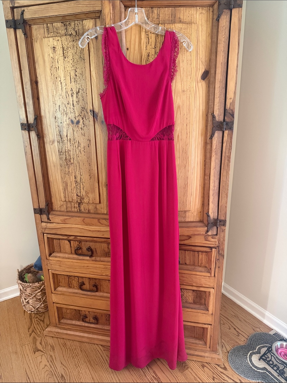 BCBGMaxAzria Fuchsia Lace-Trim Sleeveless Maxi Dress